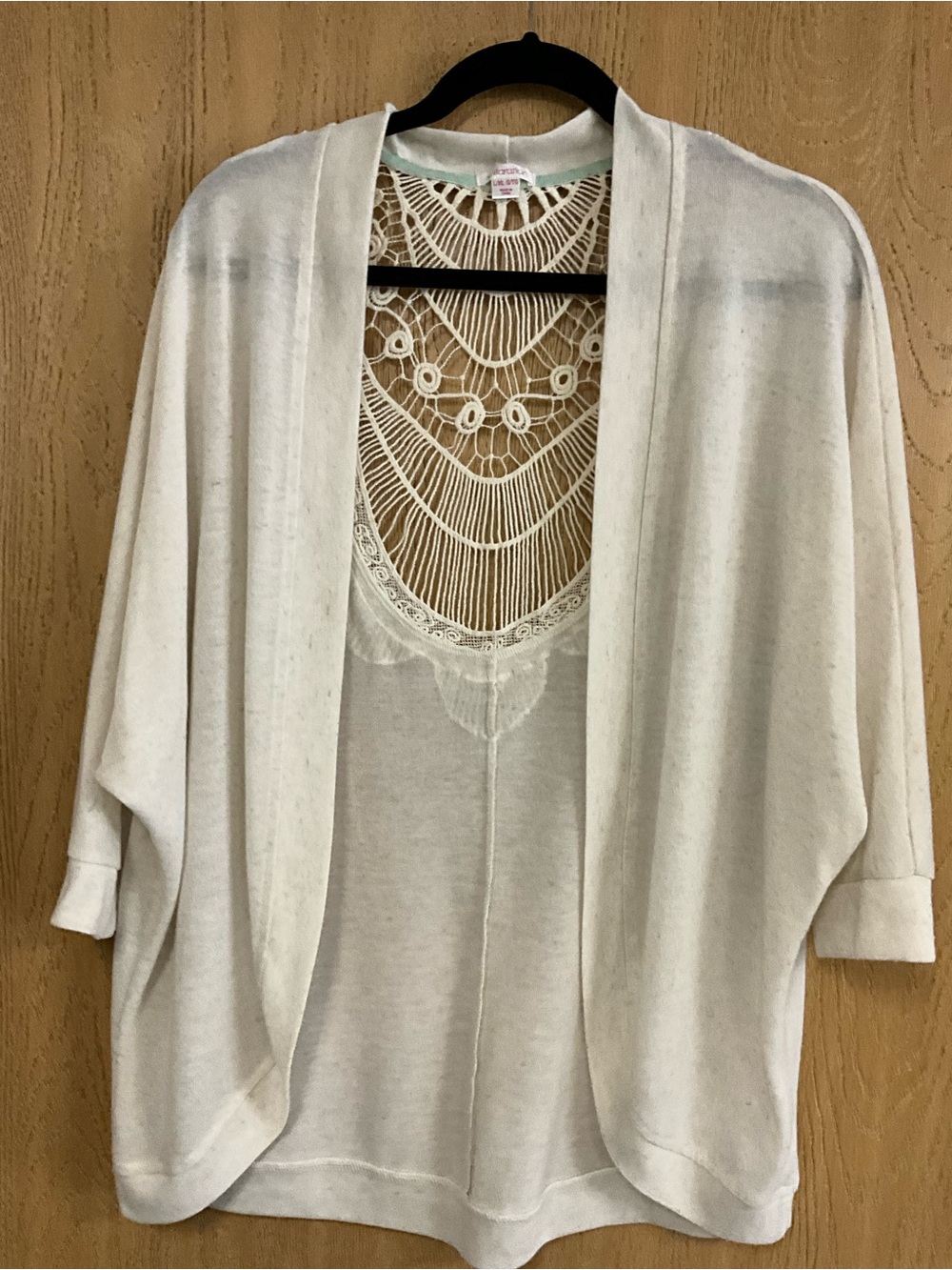 Xhilaration Cream Open-Front Cardigan with Crochet Lace Back